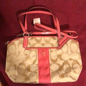 New! Coach tote purse- light khaki/coral